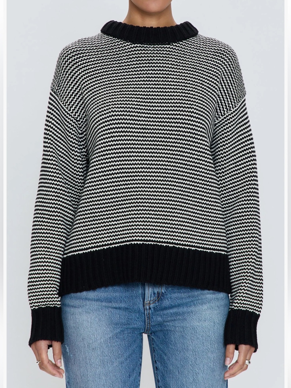 Pistola Sylvie Cotton Sweater M Chevron-striped Black Women’s Crewneck Ribbed